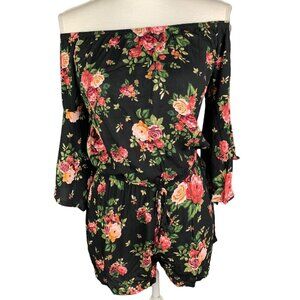 # 24 Women's Off Shoulder Bell Sleeve Floral Romper M